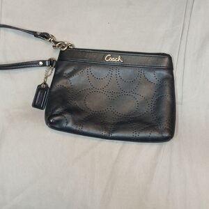 Coach Black Perforated Leather Wristlet